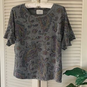 T.La Gray Paisley Ruffled Short Sleeve Tee
